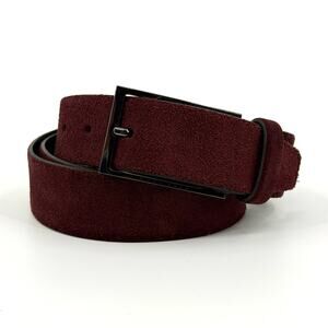 Hugo Boss Maroon Genuine Suede Leather Belt with Gunmetal Buckle